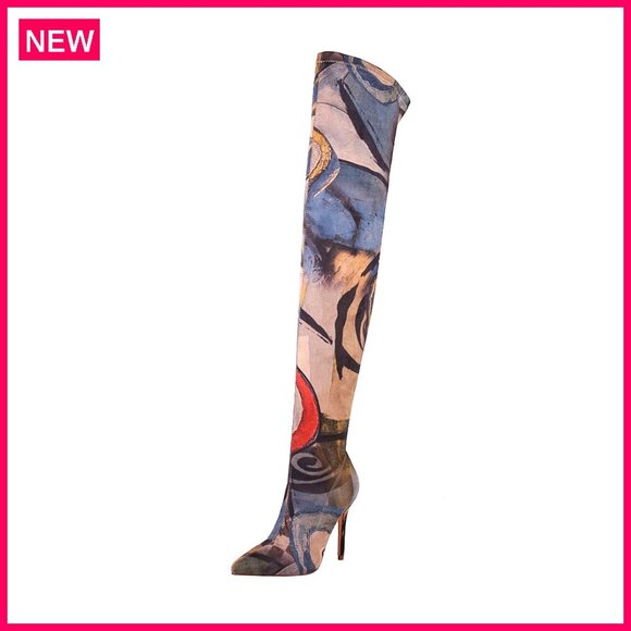Shoes - Women's Thigh High Boots Pointy Toe Stiletto Heel Over The Knee Denim